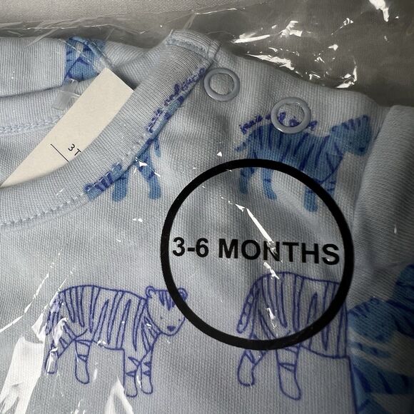 Janie and Jack Baby Short Sleeve Bodysuit, Light Blue W Tiger Pattern, Size 3-6M - Picture 2 of 6
